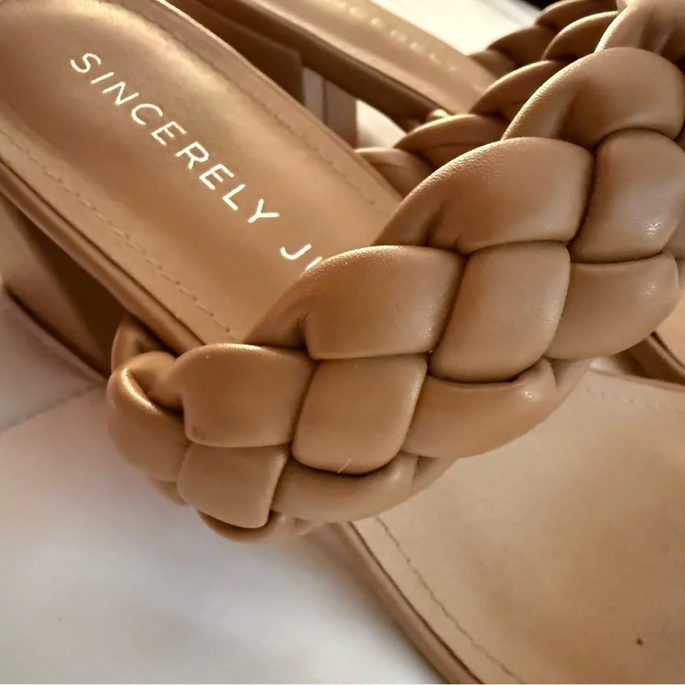 5 for $25!! Sincerely Jules Braided Tan Heeled Sandals Size 8 - Picture 7 of 10